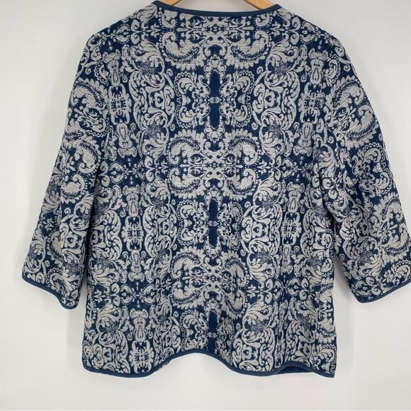 Coldwater Creek Blazer Open front Blue Jacquard 3/4 Sleeve Tapestry 12 - Picture 2 of 6